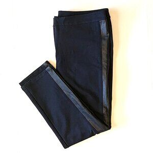 Ann Taylor Sz 14 Dark Navy Blue Pants with faux leather sides
